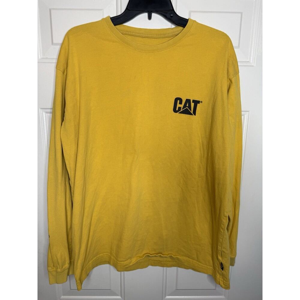 CAT Workwear Shirt Mens Large Yellow Crew Neck Long Sleeve Tee Construction Work